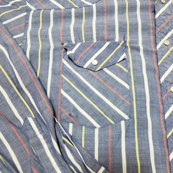 Wrangler Shirt Mens XL Blue Pockets Pearl Snap Long Sleeve Rodeo Cowboy Western - Picture 13 of 16